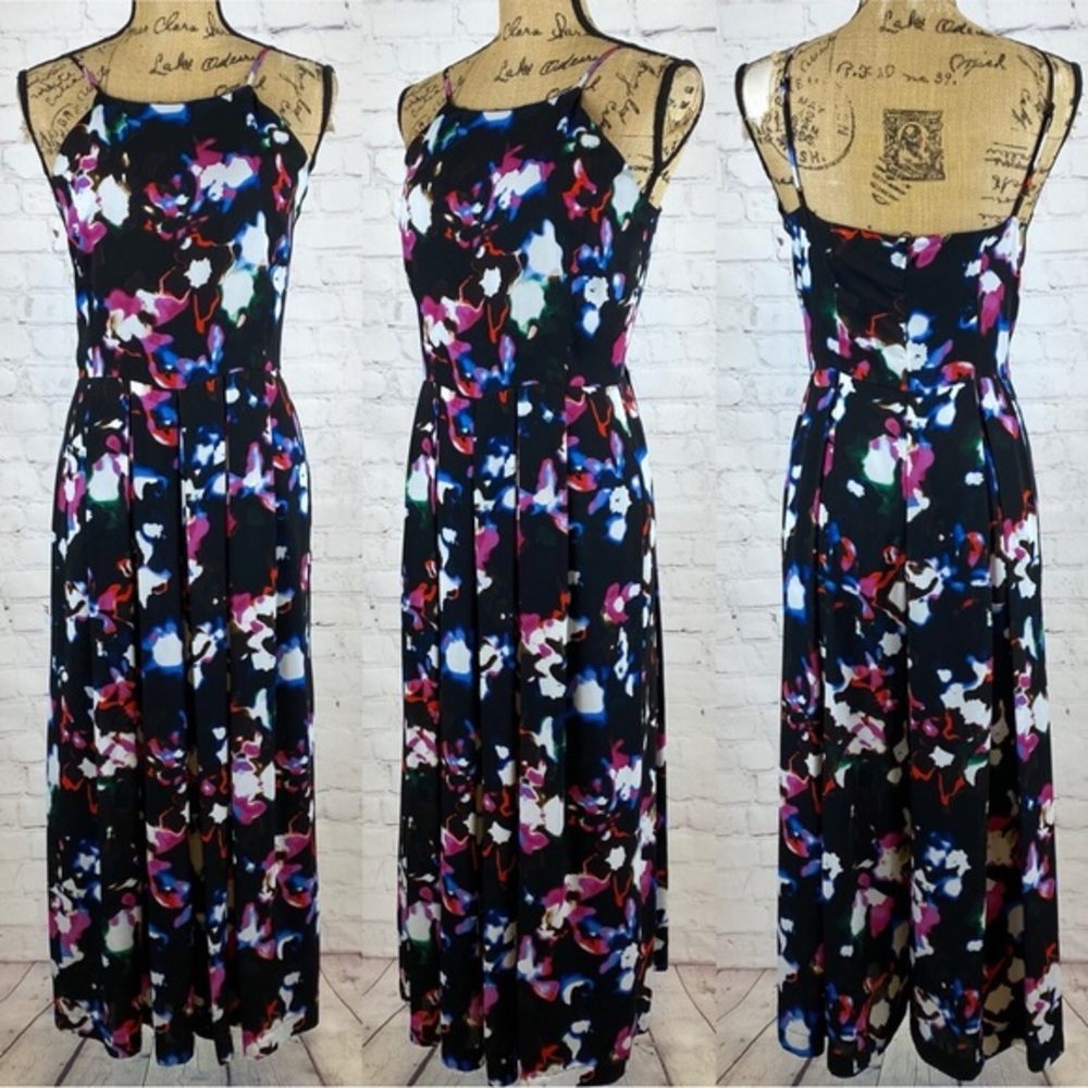 1 State Black Pattern Pleated Wide Leg Jumpsuit